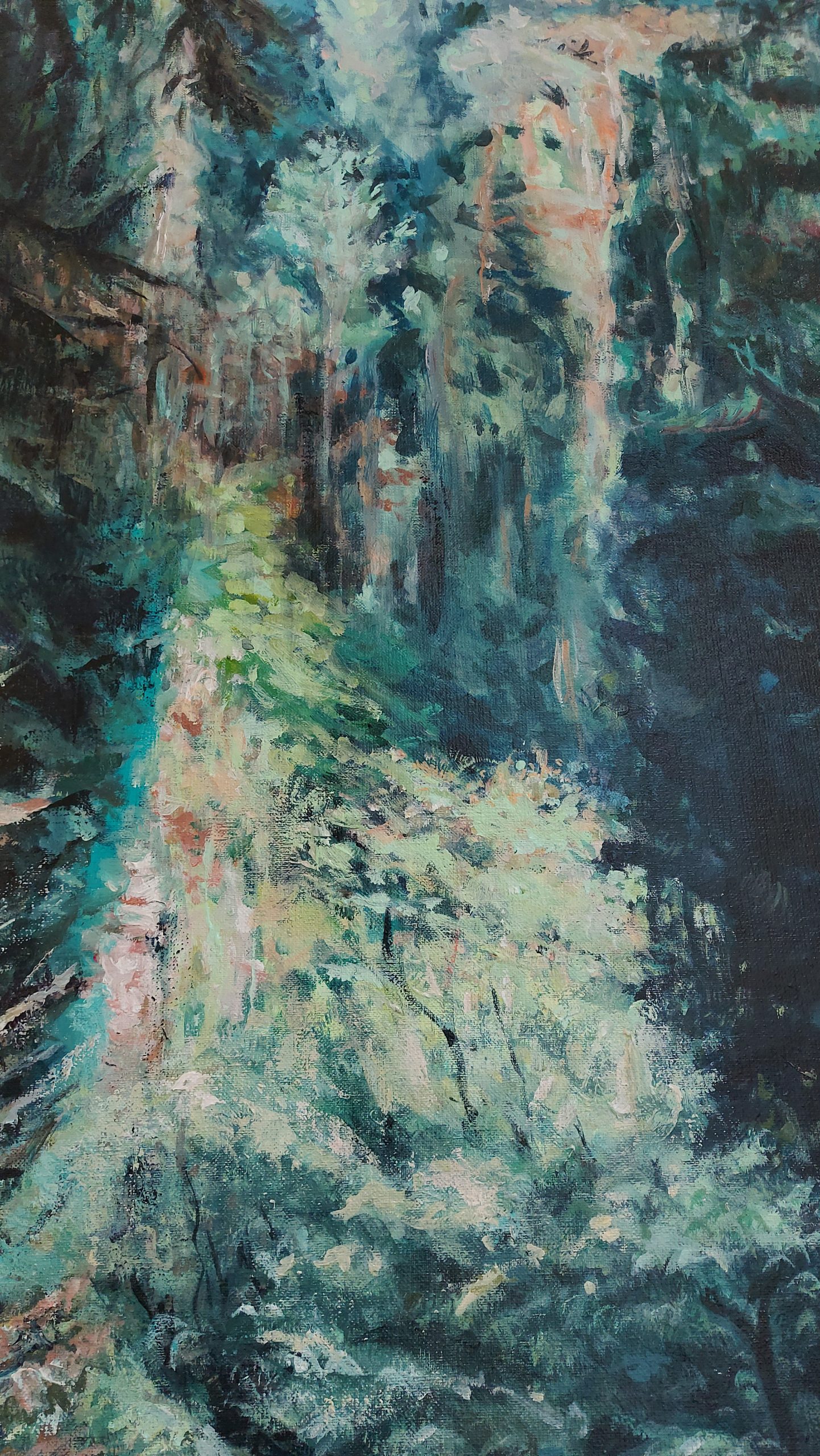 Detail, 'Cabin in the woods’, 100x140cm, acryl op linnen, Marinde Molendijk, 2020