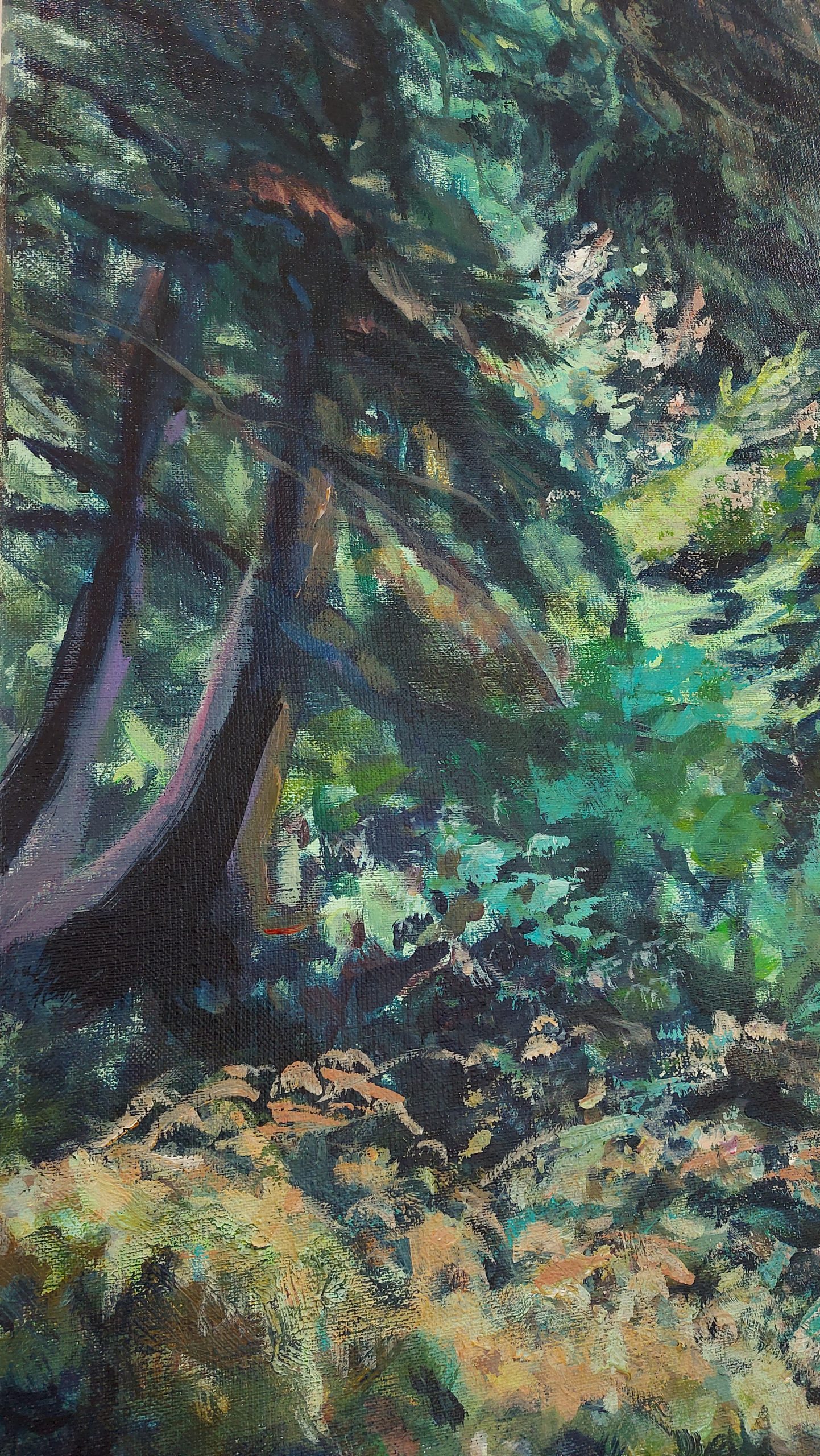 Detail, 'Cabin in the woods’, 100x140cm, acryl op linnen, Marinde Molendijk, 2020